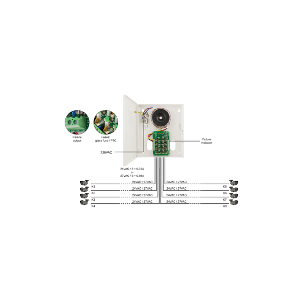 ΤΡΟΦΟΔΟΤΙΚΟ PULSAR PSAC 24VAC/6A/8x1A AC power supply for up to 8 HD cameras