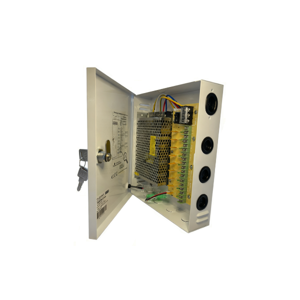Power Supply 12V/10A with Overheat Protection and 9 Outputs In Metal Box Harken