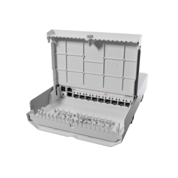 CRS310-1G-5S-4S+OUT netFiber 9 with 800MHz ARM v7 CPU, 256MB RAM, 4 x 10G SFP+ ports, 5 x 1G SFP ports, 1 x Gigabit Ethernet por