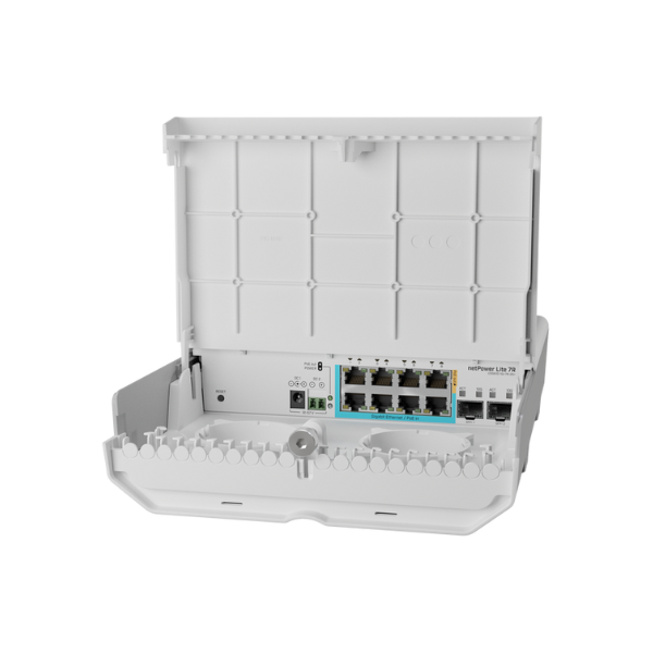 CSS610-1Gi-7R-2S+OUT netPower Lite 7R with 8 x Gigabit Ethernet ports (7 with Reverse POE-in, 1 with PoE-OUT), 2 x SFP+ cages, S