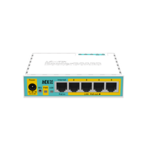 RB750UPr2 hEX PoE lite with 650MHz CPU, 64MB RAM, 5xLAN (four with PoE out), USB, RouterOS L4, plastic case and PSU Mikrotik