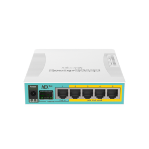 RB960PGS hEX PoE with 800MHz CPU, 128MB RAM, 5x Gigabit LAN (four with PoE out), SFP, USB, RouterOS L4, plastic case and PSU Mik